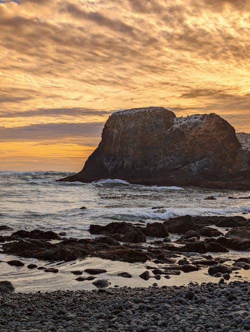 Rock Formation on Sea Shore at Sunset