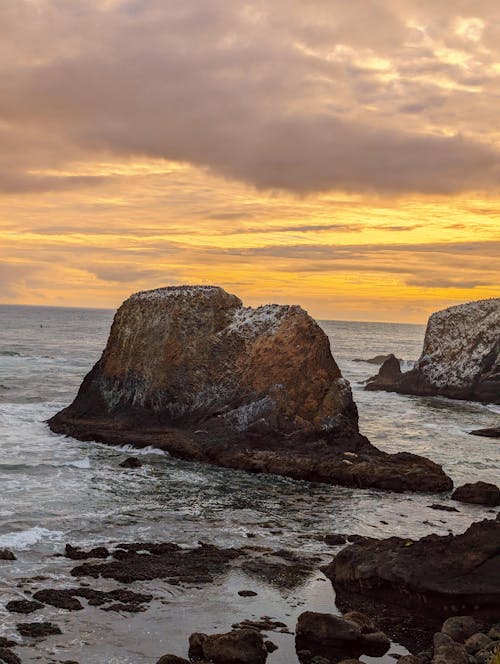Rock Formation on Sea Coast at Sunset