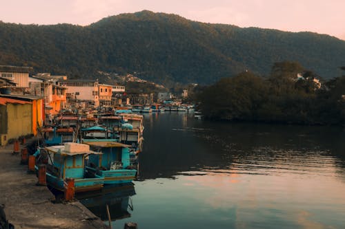 Fishing Village and Mountains 
