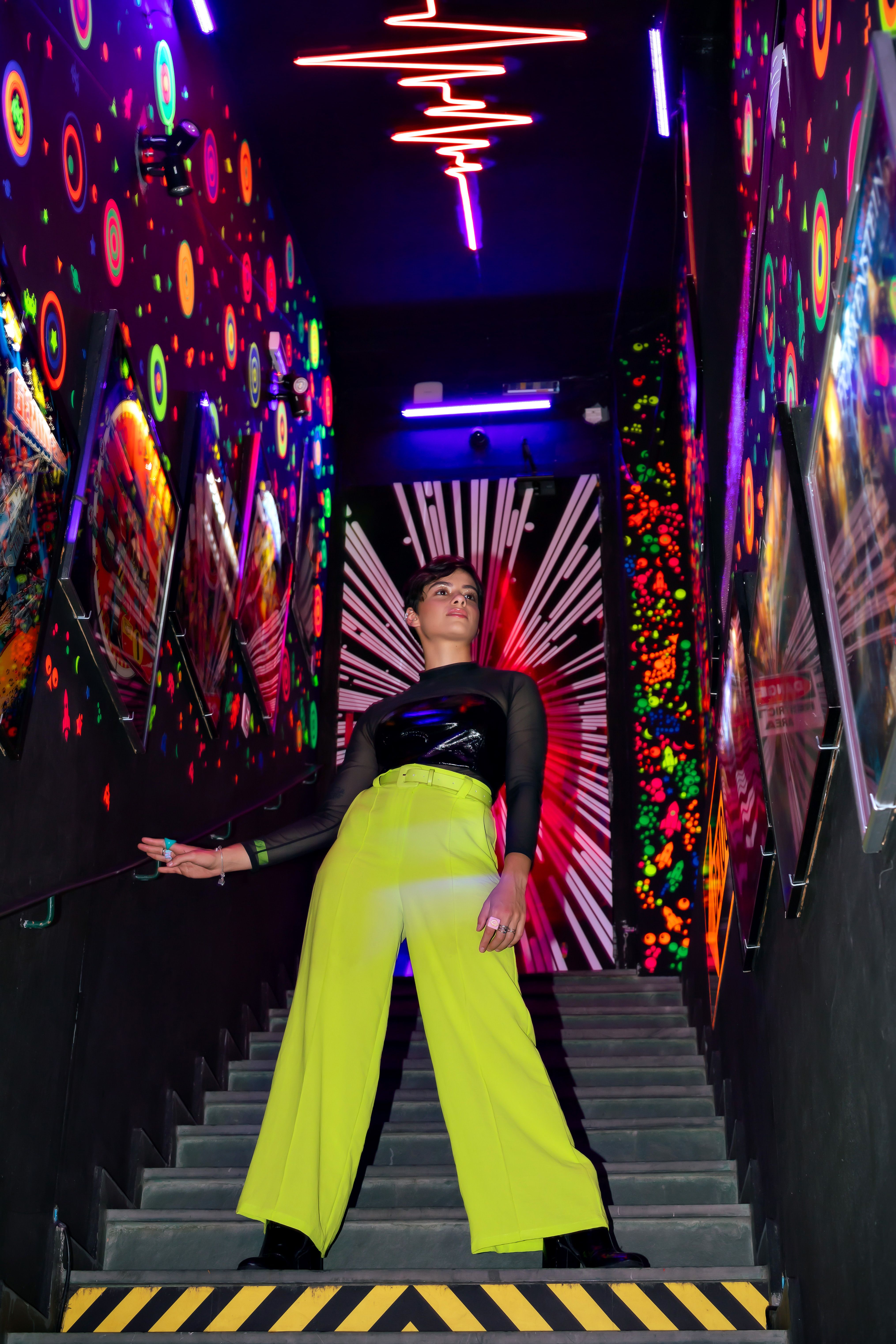 LUMINE fashion model in vibrant outfit