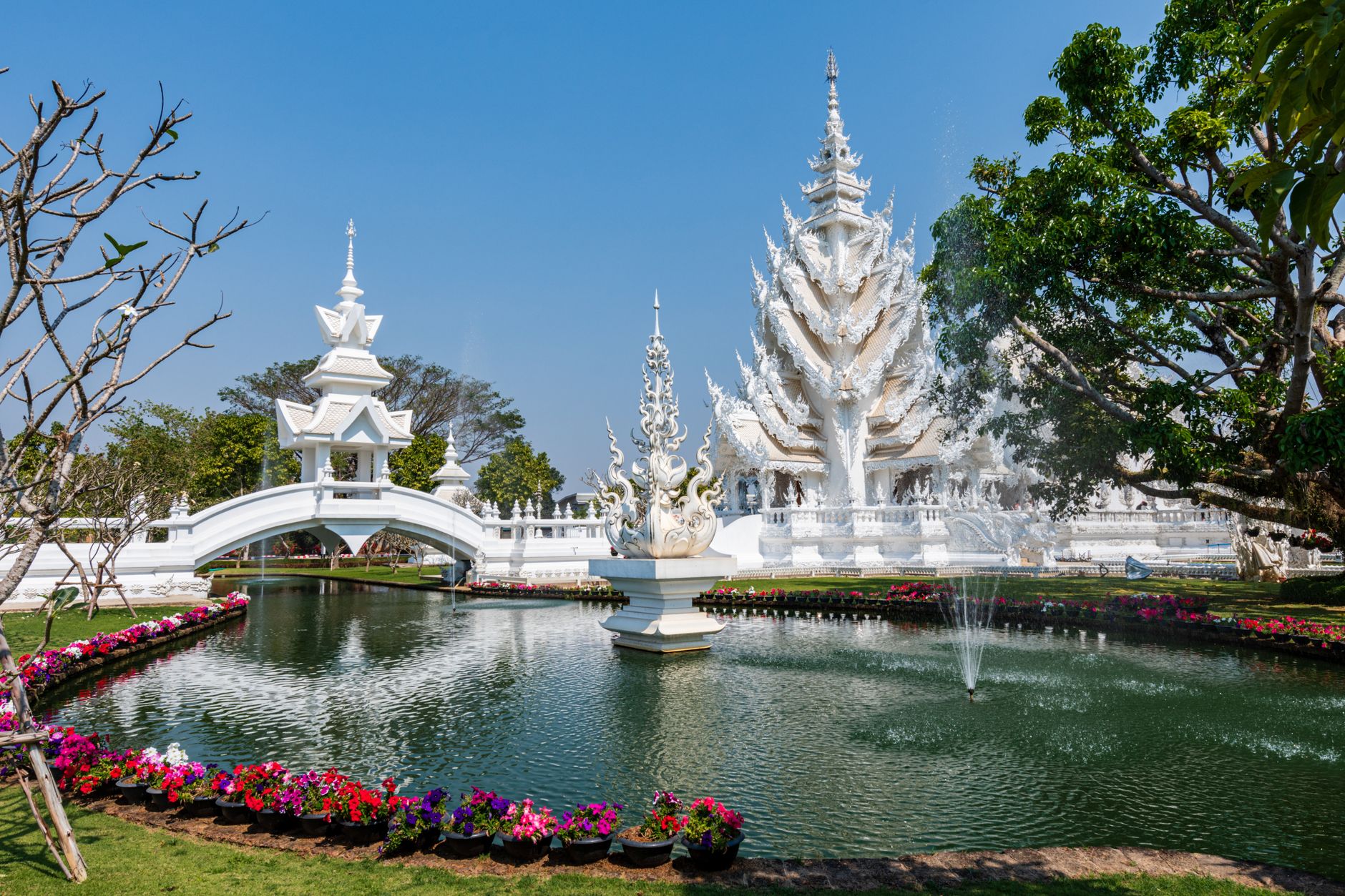 white temple wat rong khun chiang rai thailand bright