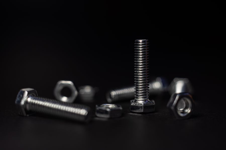 Close-up of metal screws and fasteners