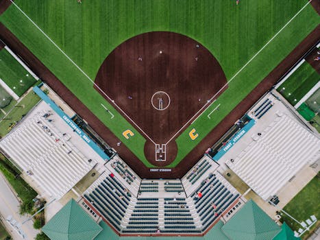 Drone shot capturing Frost Stadium in Chattanooga, Tennessee. Perfect for sports enthusiasts.