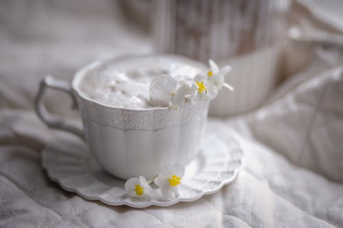 Flowers Petals around Coffee Cup