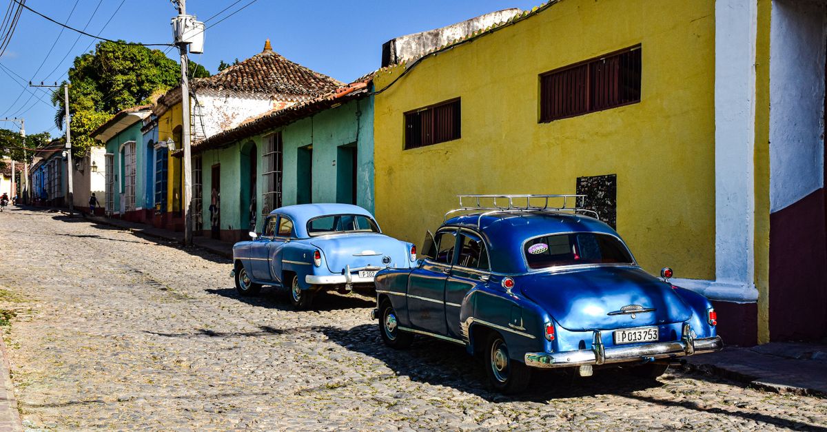 Colorful Caribbean street and local travel scene
