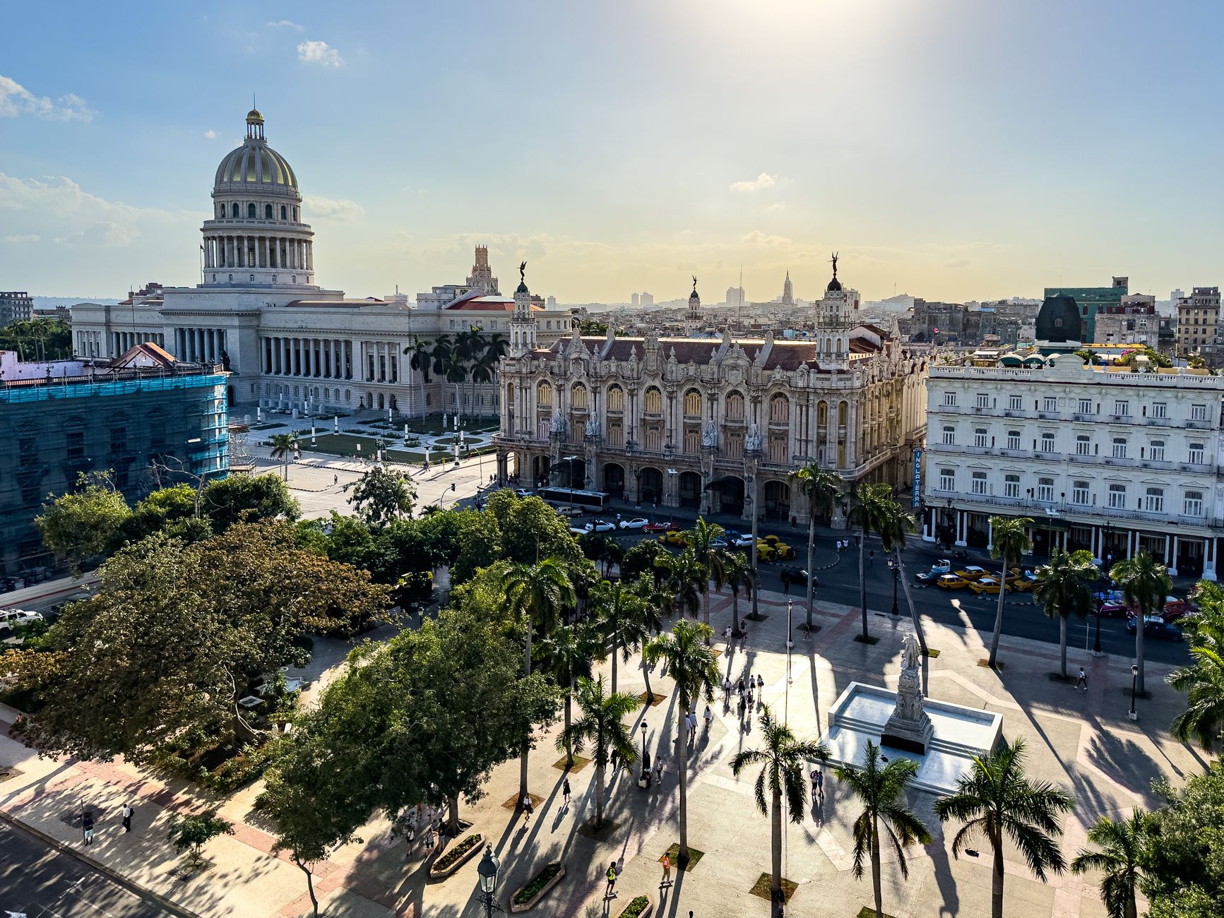 A breathtaking aerial view of Havana's Capitol building at sunset, showcasing historic architecture.