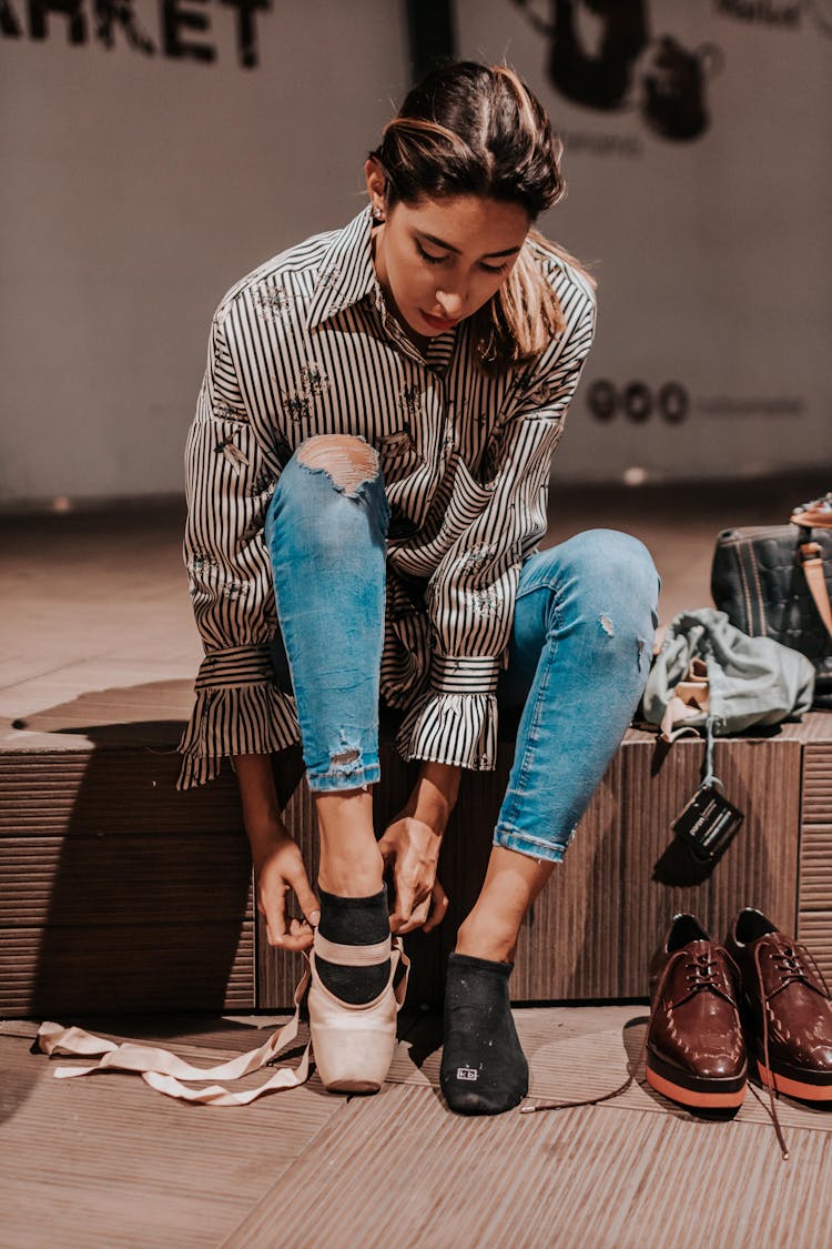 Woman Wearing Ballet Shoes