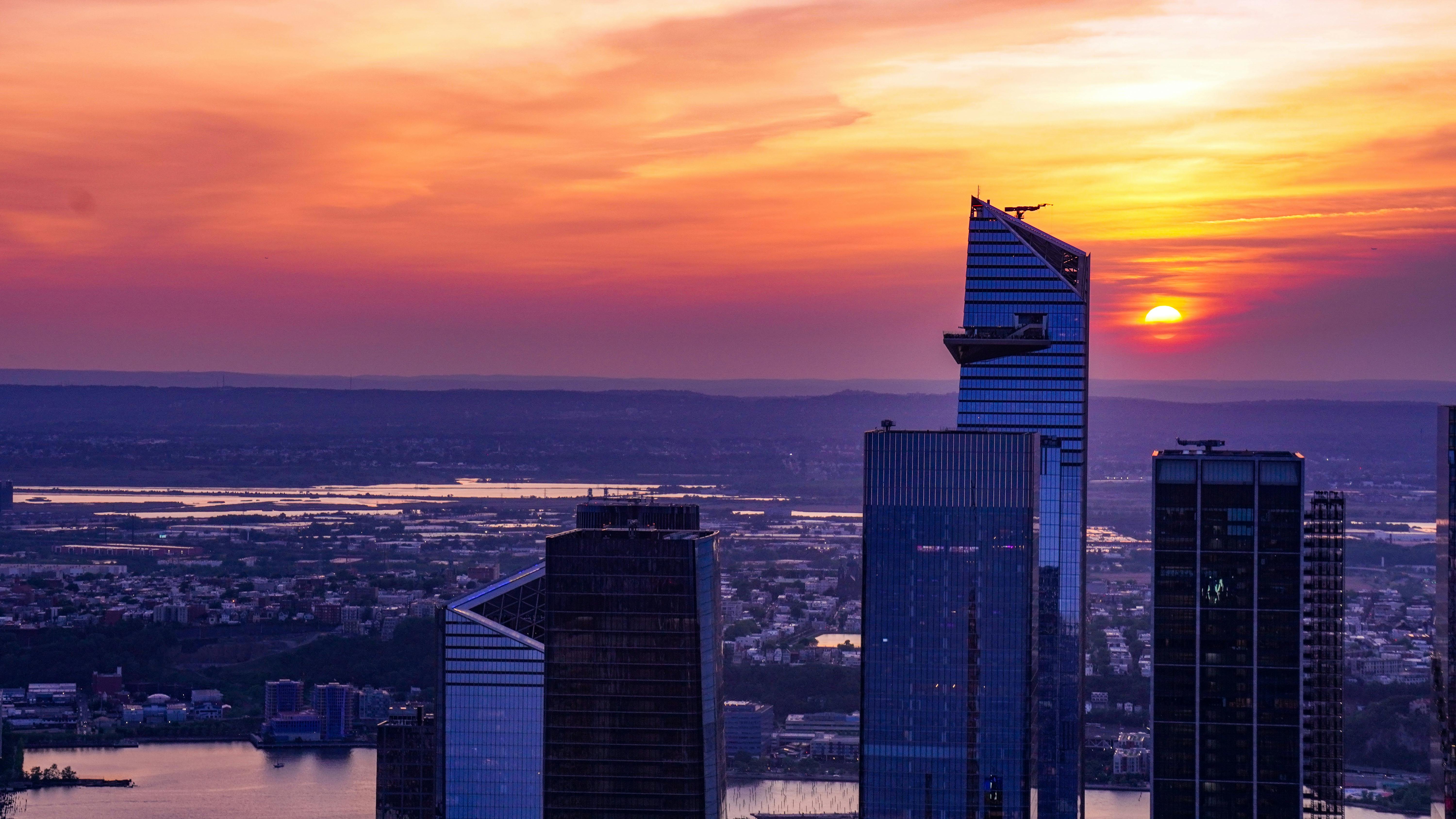 new york skyscrapers at sunset