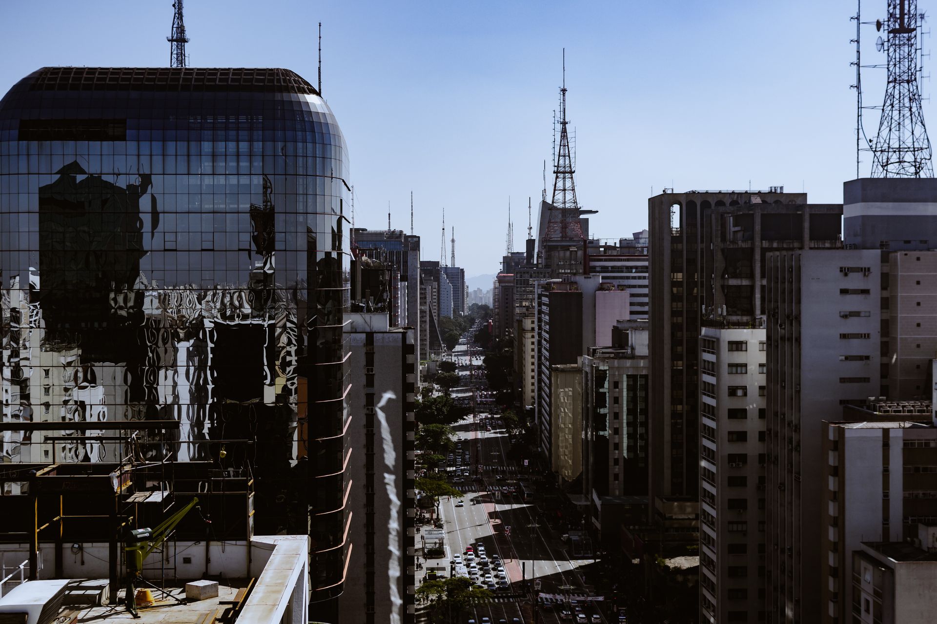 A breathtaking aerial view of São Paulo's cityscape with modern buildings and bustling streets.
