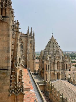 Stunning view of Salamanca's Gothic cathedral towers, showcasing intricate architecture.