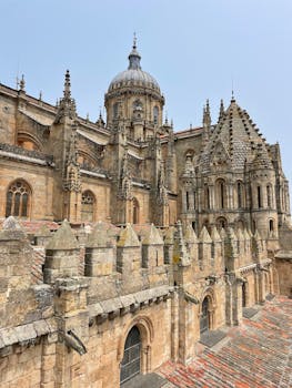 Gothic architecture of Ieronimus Tower at the historic Salamanca Cathedral.