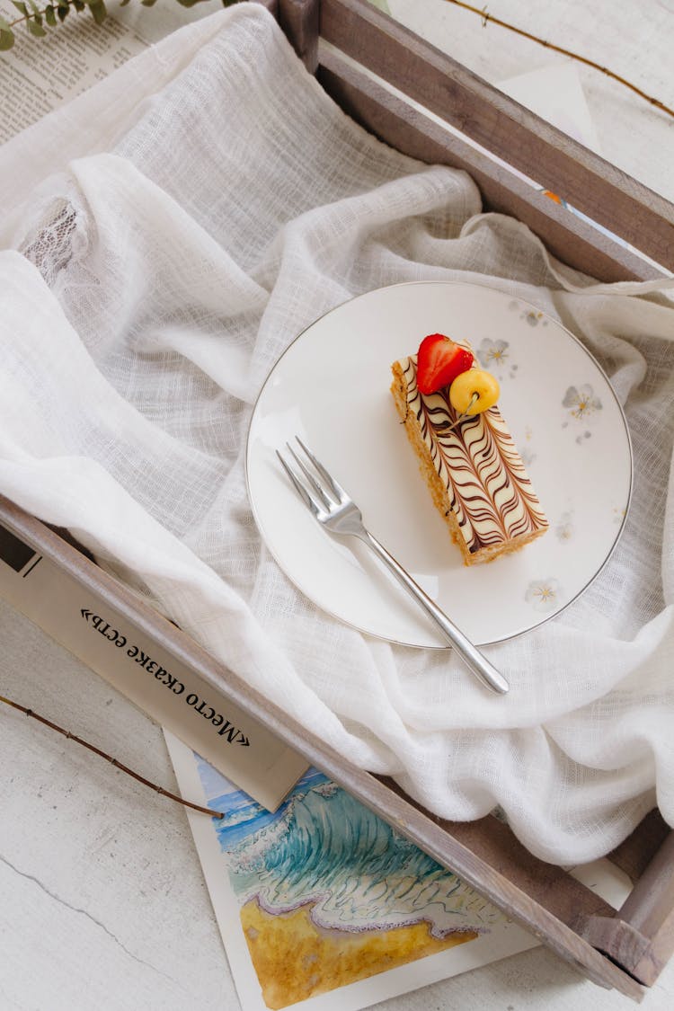 Mille-Feuille Cake With Cherry And Strawberry Topping