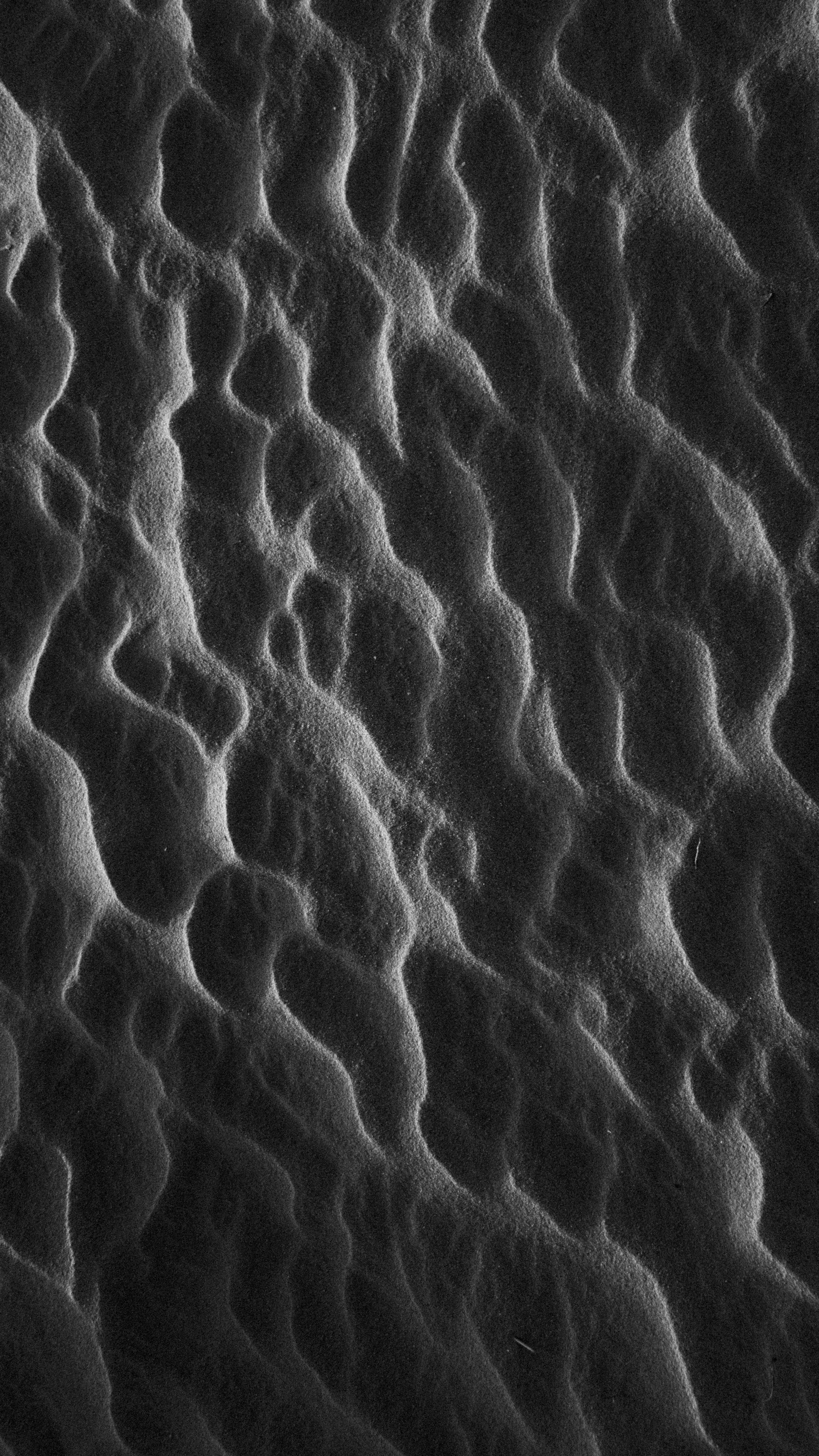 An artistic black and white photograph capturing intricate sand textures and patterns.