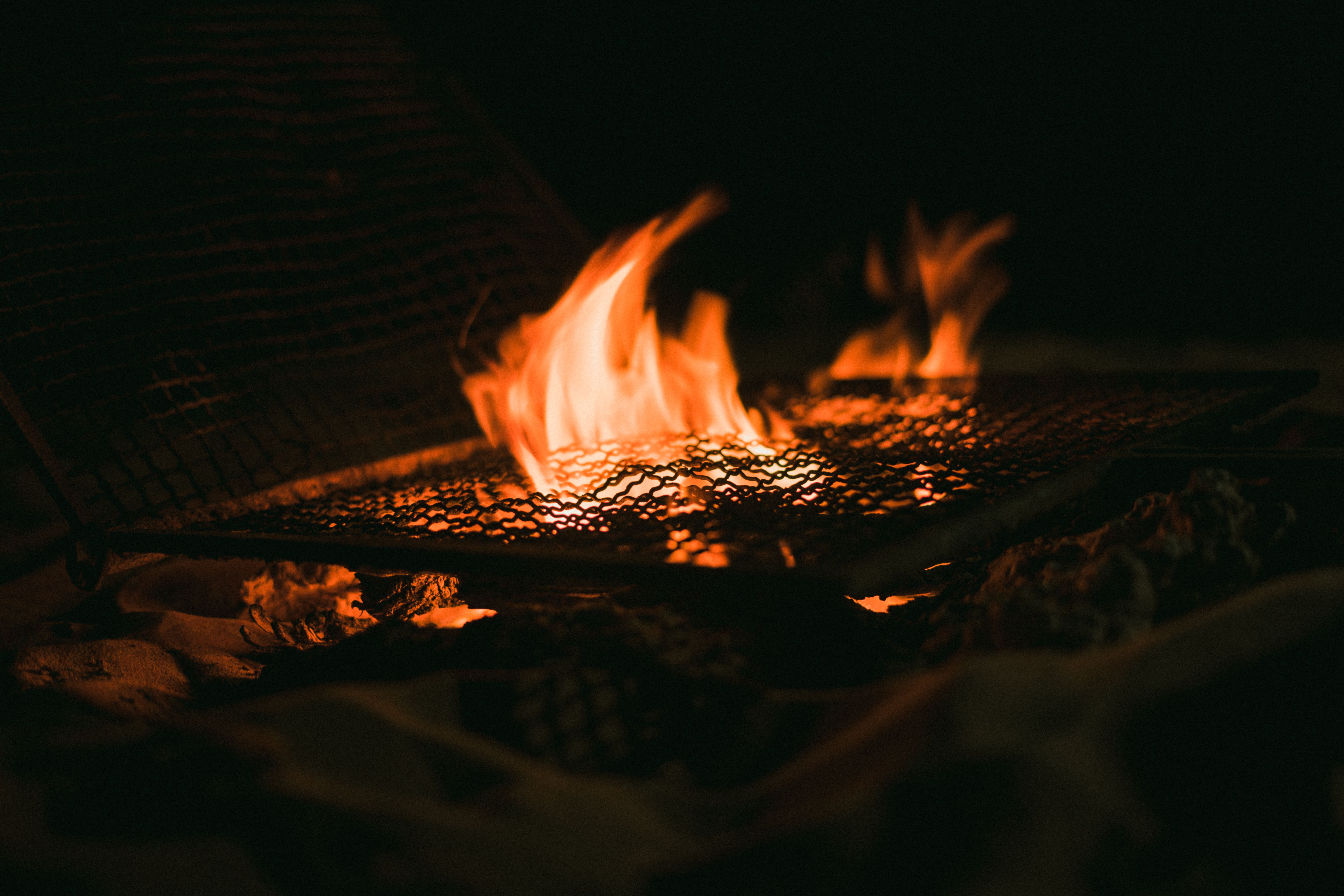 Bonfire at night in the desert camp during winter season