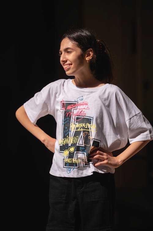 Young Woman in White T-Shirt Smiling