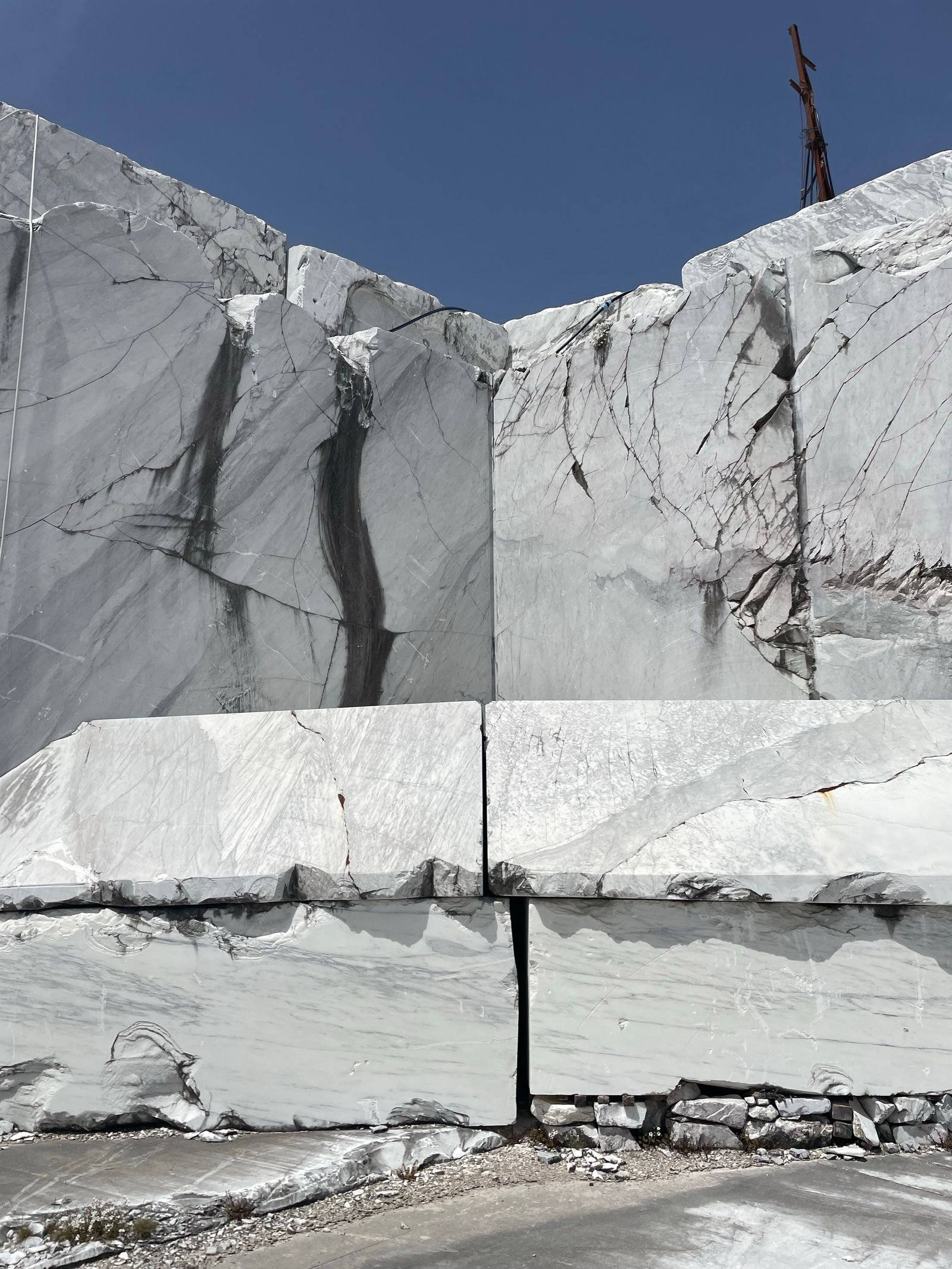 Natural marble blocks cut from an open stone quarry