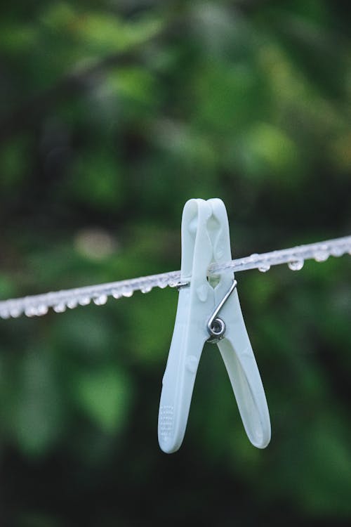 Close-up of a Clothespin on a Clothesline