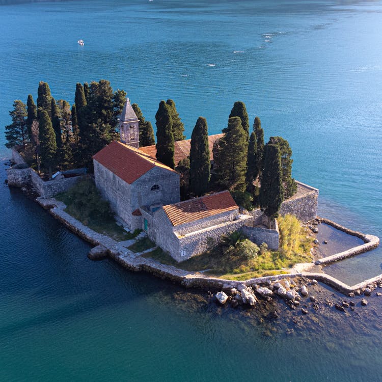 Saint George Island On Sea Shore In Montenegro Free Stock Photo saint-george-island-on-sea-shore-in-montenegro-free-stock-photo