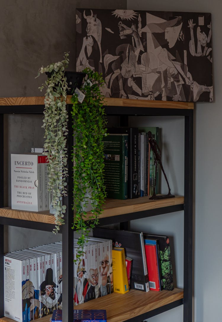 Guernica Painting Over Books On Shelves