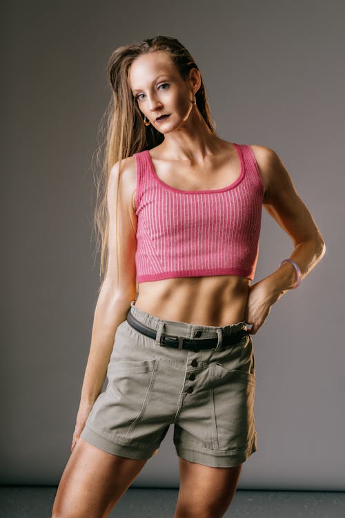 Blonde Woman in Pink Top