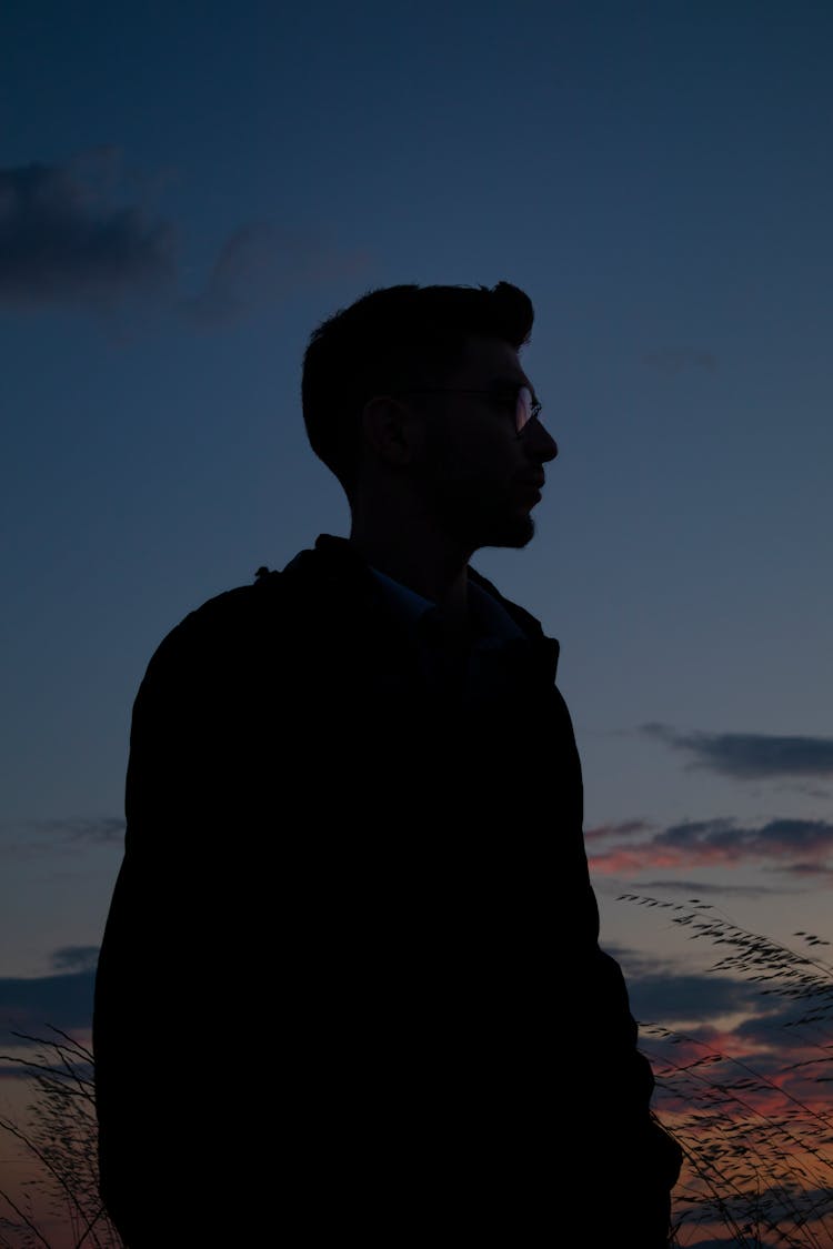 Standing Man Silhouette At Dusk