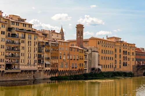 Facades of Waterfront Buildings on the Arno in Florence in Tuscany, Italy