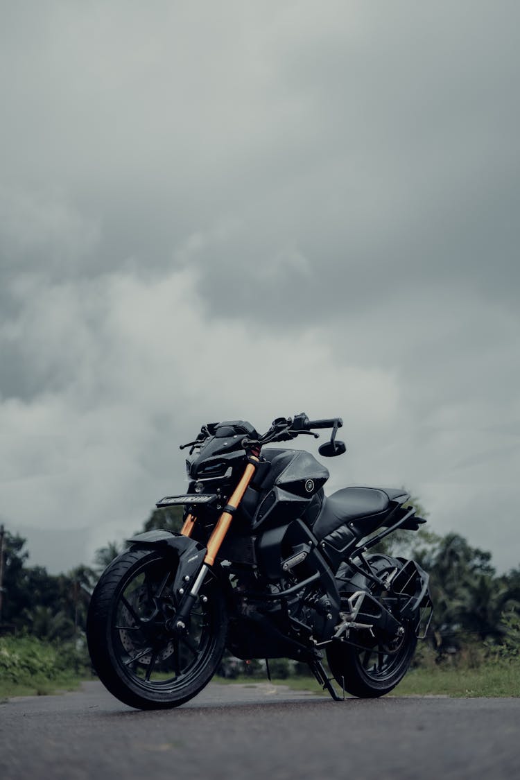 A Black Yamaha MT On The Road 