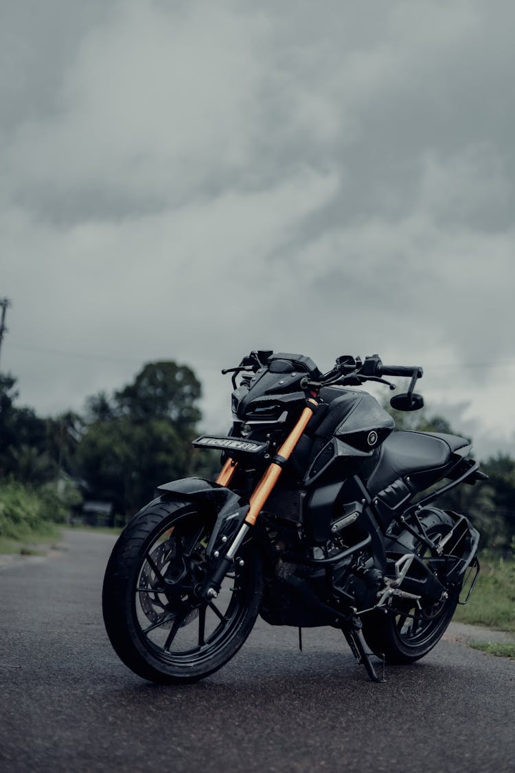 A Black Yamaha MT On The Road 