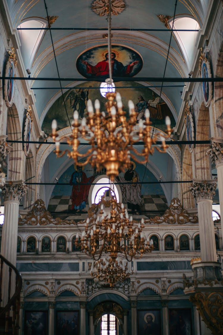 Golden Chandelier In A Museum In Turkey 