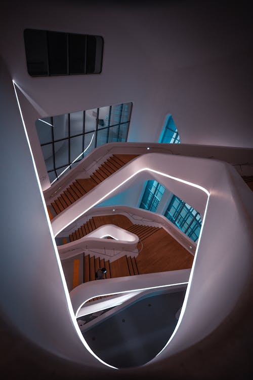 Illuminated Stairs in a Building 