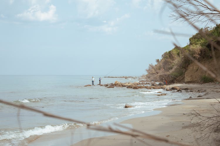 Men Fishing On A Shore 