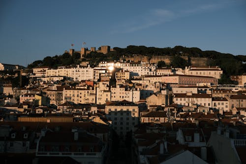 Cityscape with São Jorge Castle at Sunset, Lisbon, Portugal
