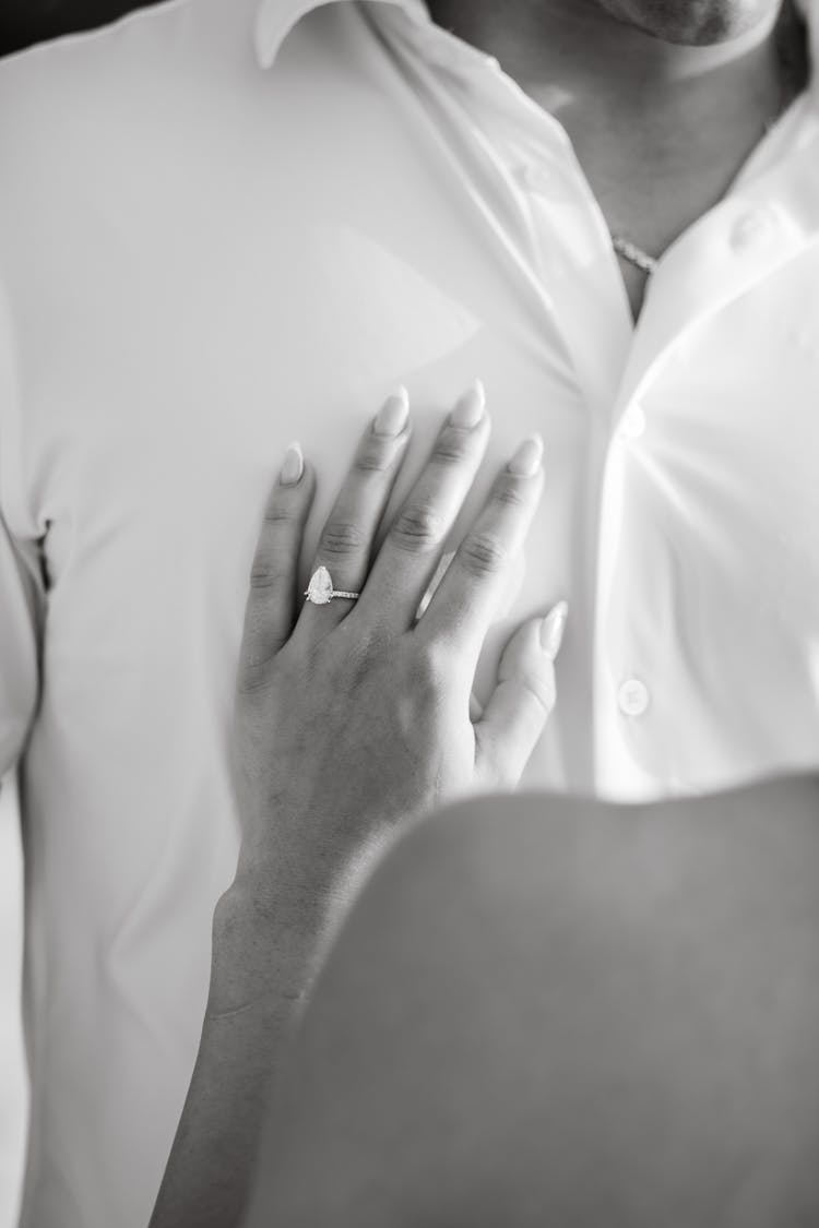 Woman Holding Hand On Man Chest