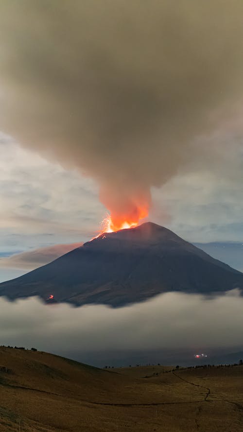 Smoke and Lava Coming Out of Erupting Volcano in Mexico