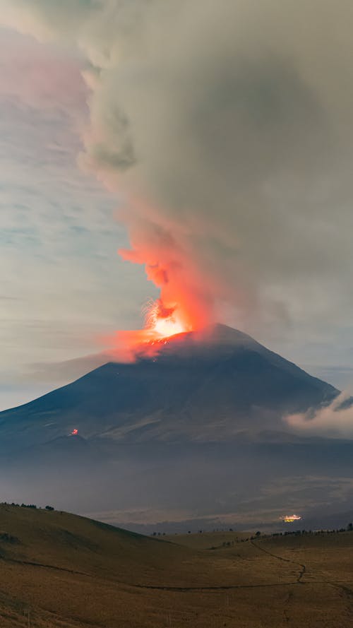 Lava and Smoke Erupting from a Popocatepetl Volcano, Mexico