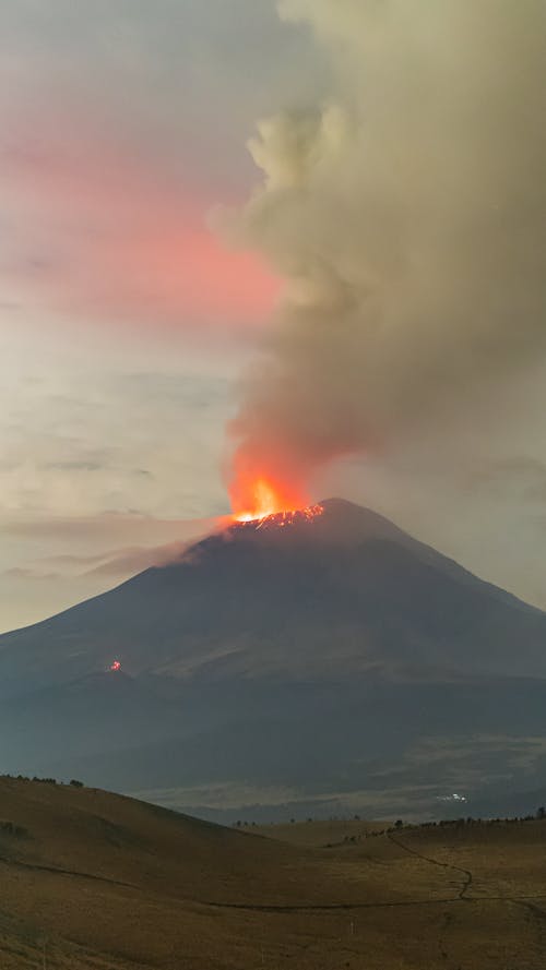 Popocatepetl Volcano Erupting Lava and Smoke from its Crater