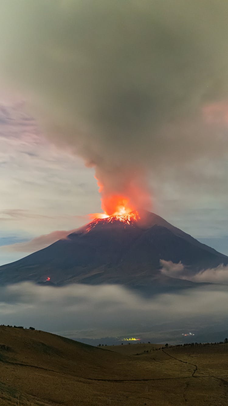 Volcano Eruption On Sunset