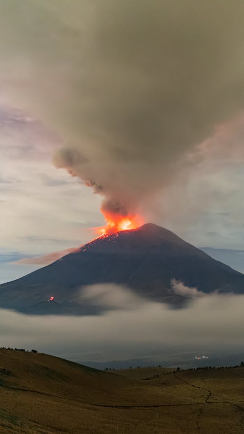 Erupting Popocatepetl Volcano with a Plume of Smoke, Mexico