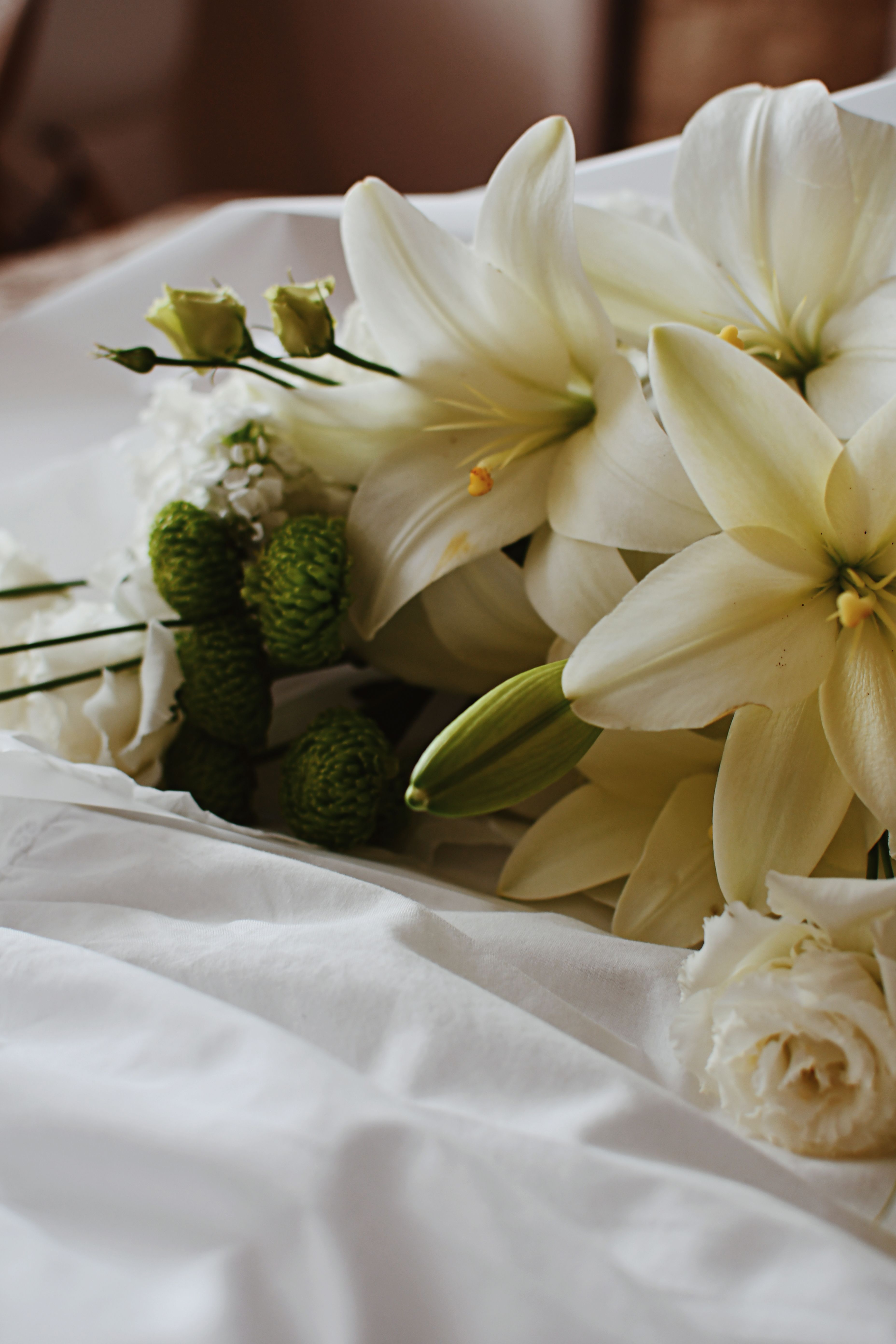 White lily bouquet for a condolence gift