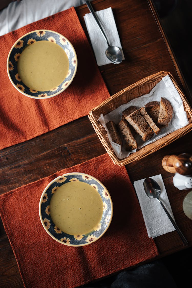 Bowls Of Soup With Bread