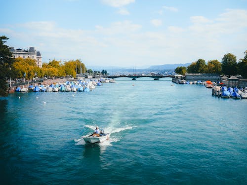 Boat travelling through lake in Switzerland