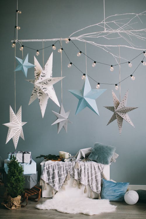 Blue, White, and Gray Hanging Star Decor