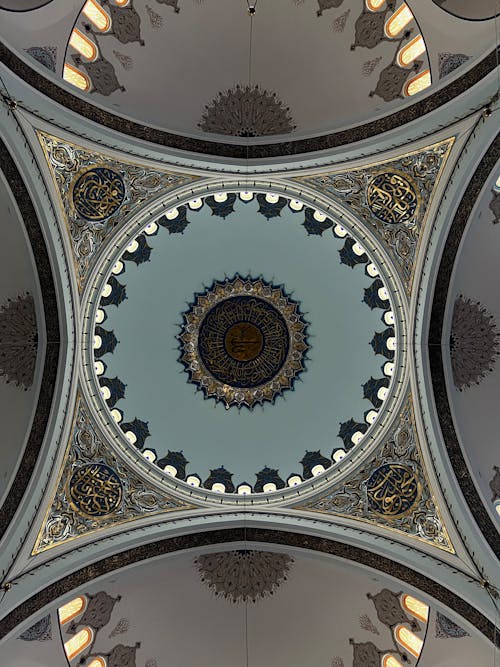 View of the Ceiling Inside the Camlica Mosque in Istanbul, Turkey 