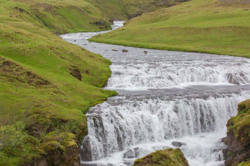 View of a Small Waterfall near the Skogafoss Waterfall in Iceland 