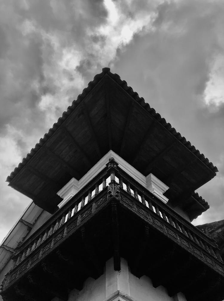 Low Angle Shot Of A Corner Of A Temple 