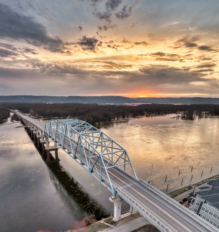 Aerial View Of The Wabasha–Nelson Bridge Over The Mississippi River