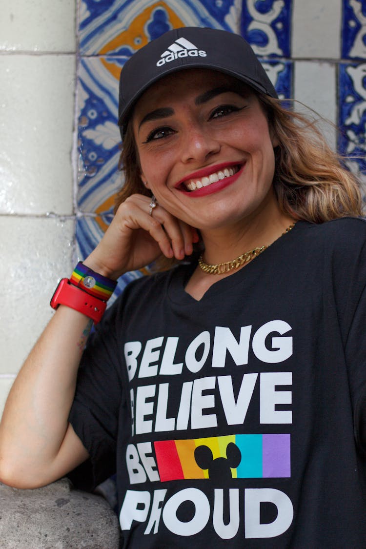 Smiling Woman In Tshirt With Slogan