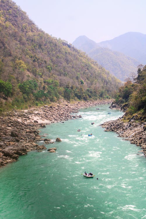 View of a Part of the River Ganges Flowing in a Mountain Valley 