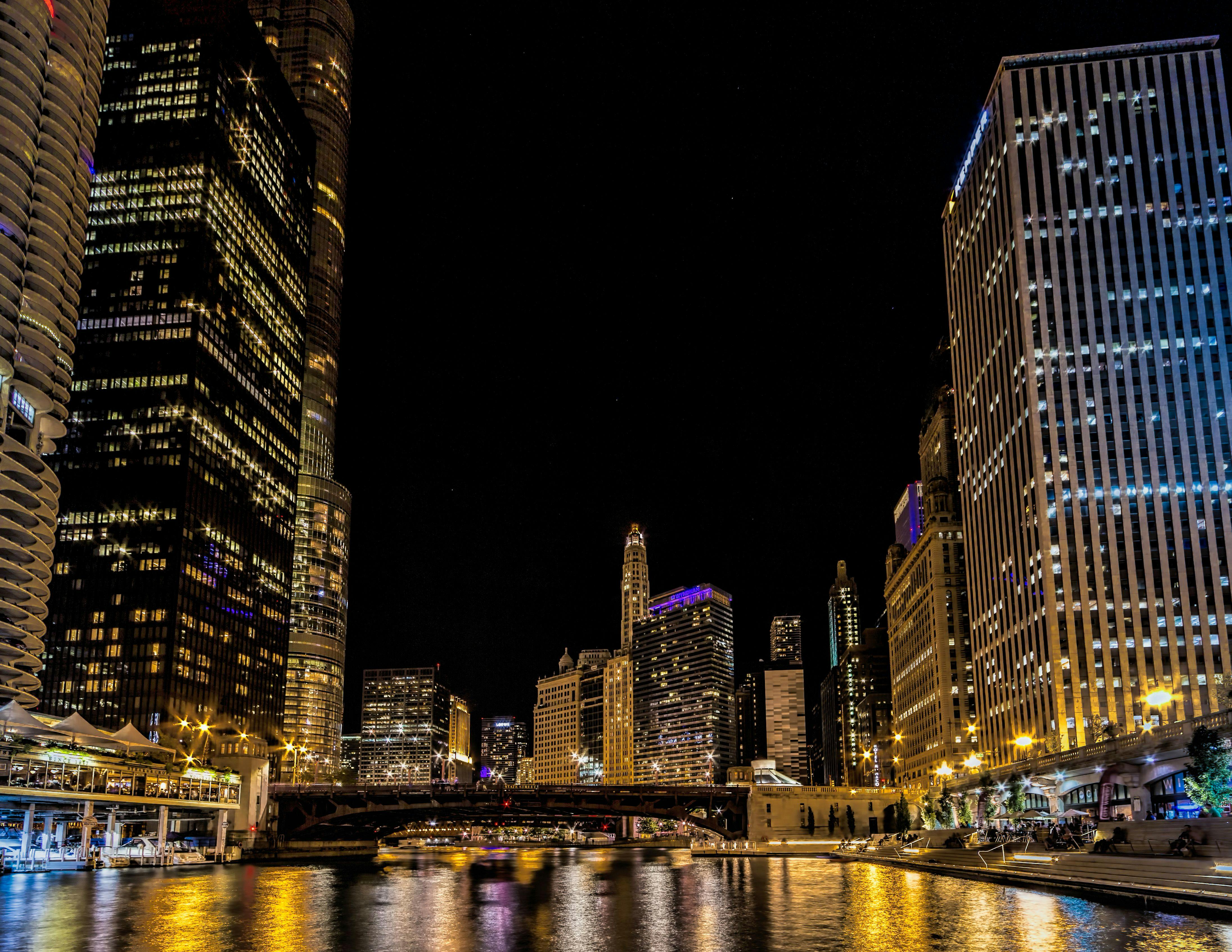 Free stock photo of chicago river, downtown chicago, night city