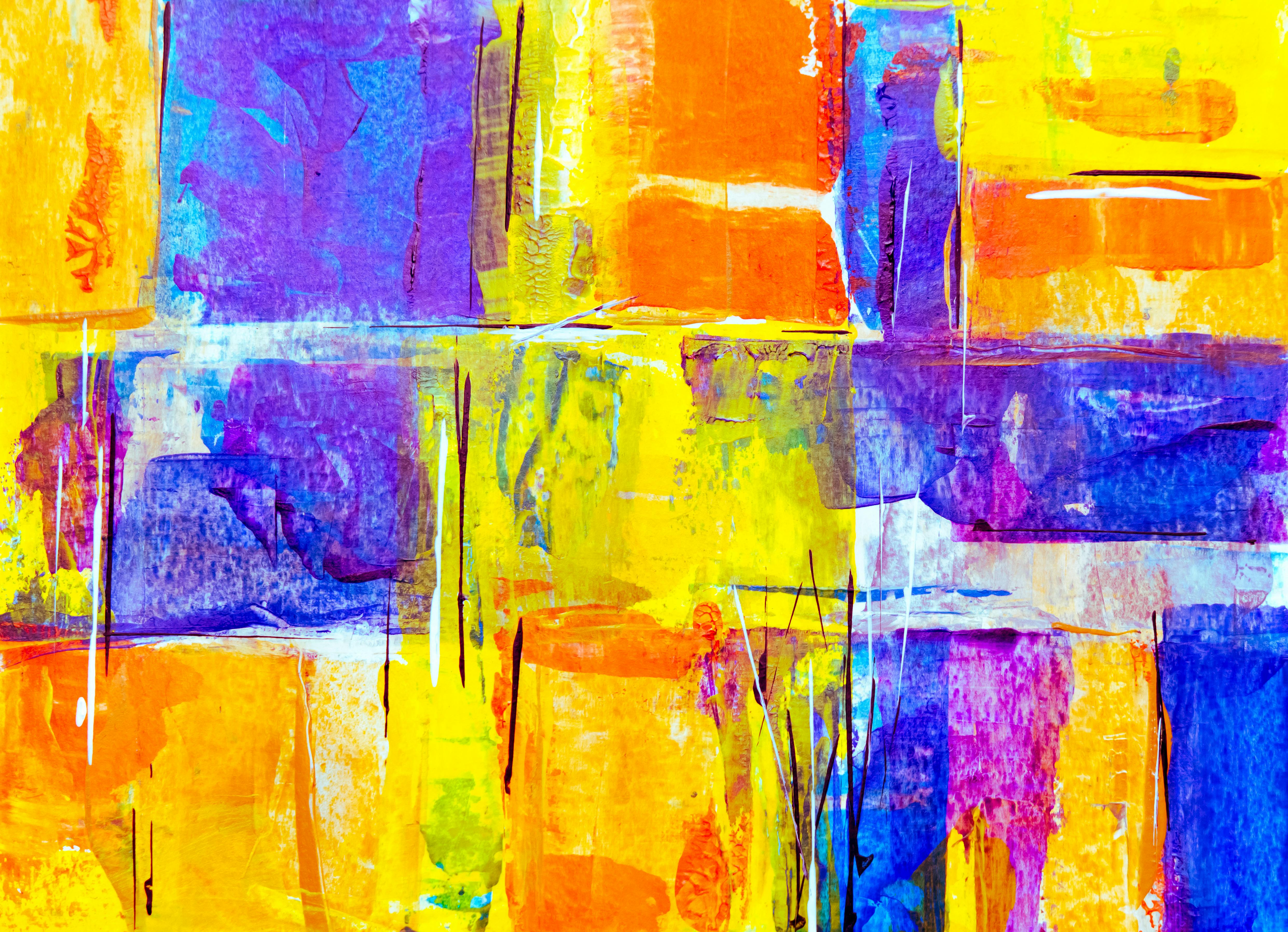 Yellow, Orange, and Blue Abstract Painting